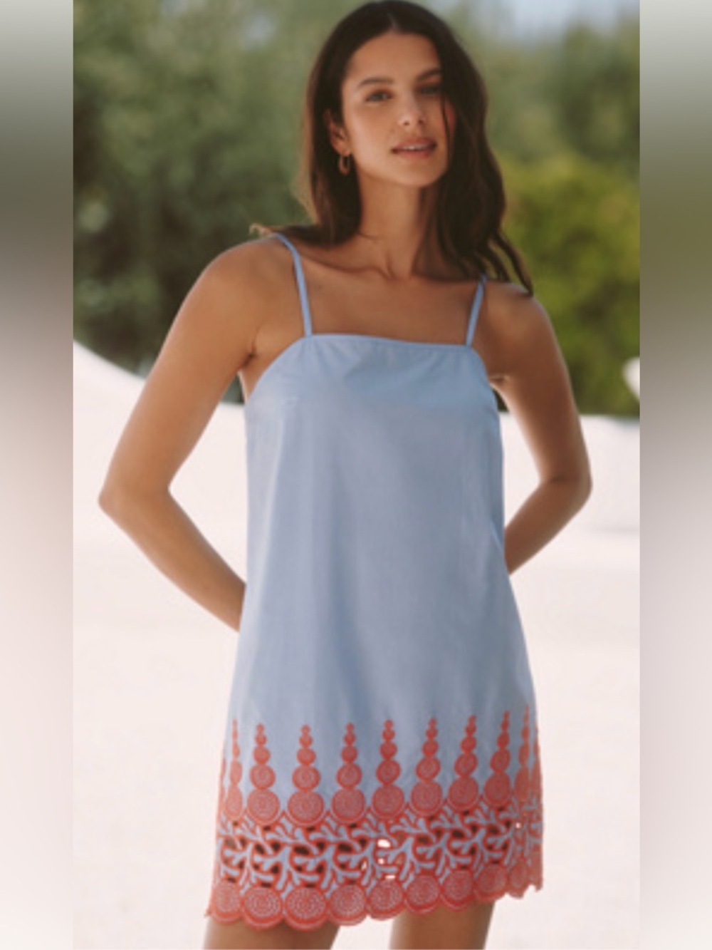 NWT Anthropologie Celandine size M Spaghetti Strap Dress with Coral Embroidery
